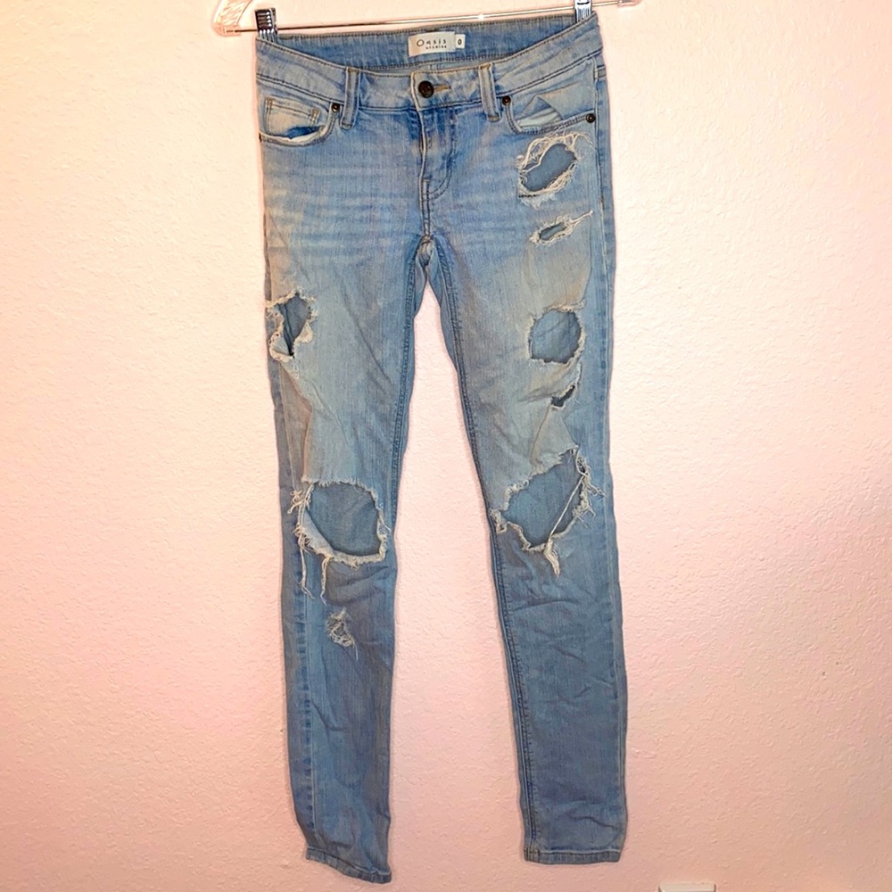 Distressed Light Blue Skinny Jeans Size 0